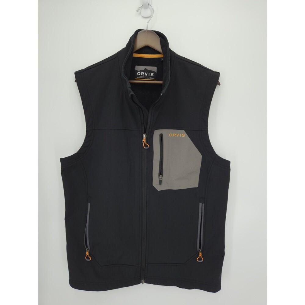 Orvis Mens Tech Softshell Vest Full Zip Black Size Large Hiking Fishing Hunting